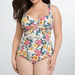 Torrid White Floral One Piece Swimsuit